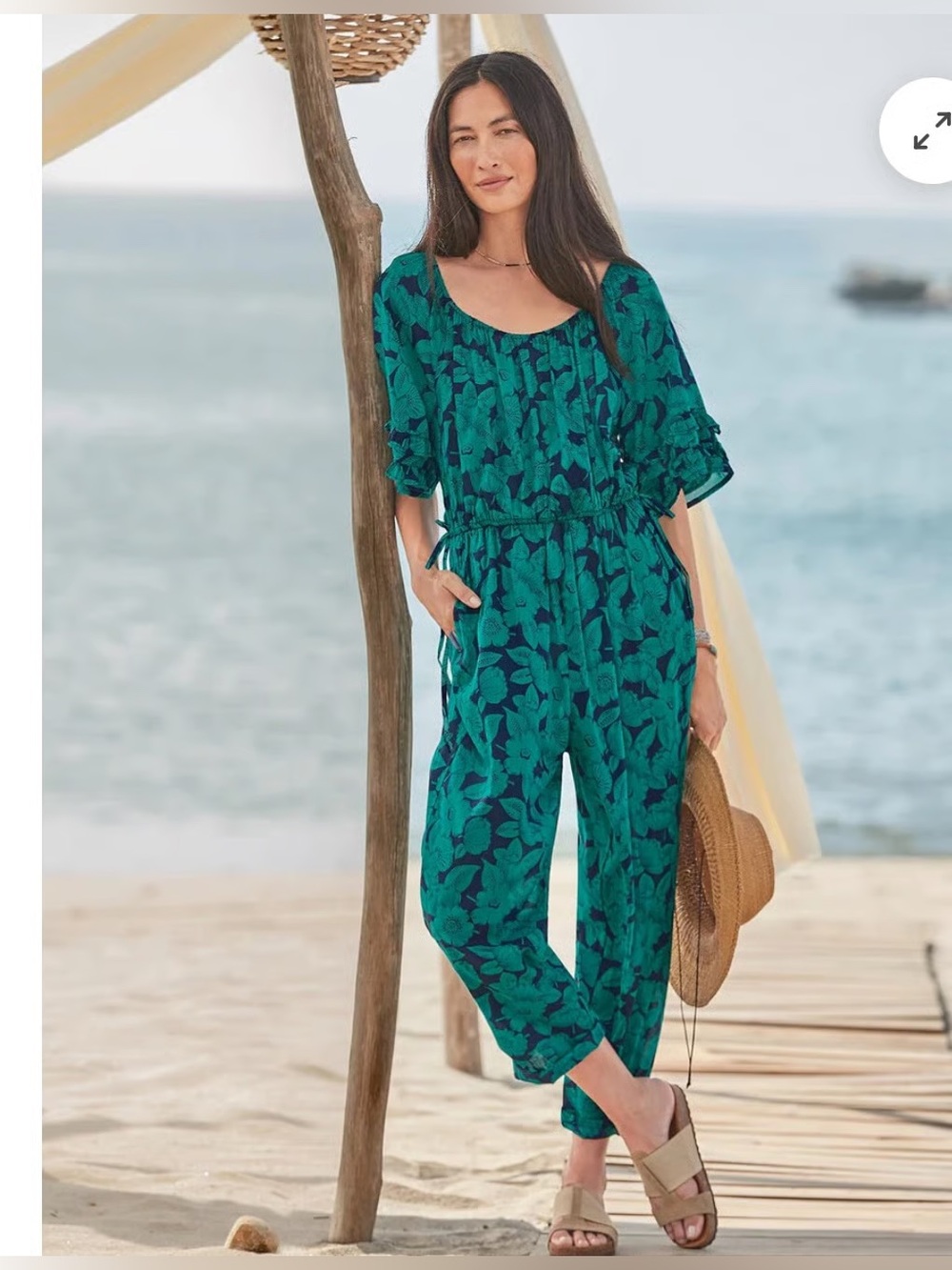 Sundance Women's Grand Bays Green Floral Print Jumpsuit size medium